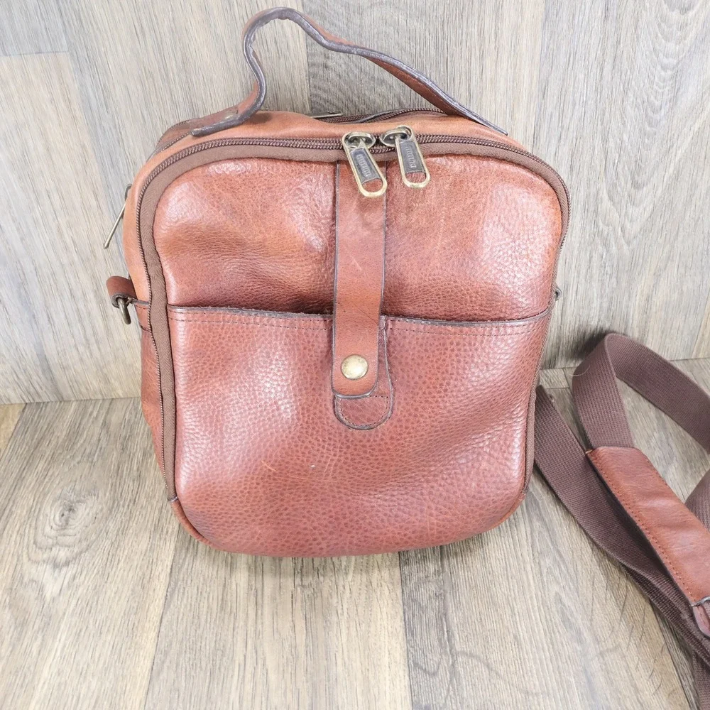 Duluth Trading Co Brown Leather Messenger Crossbody Bag Travel Utility Pouch